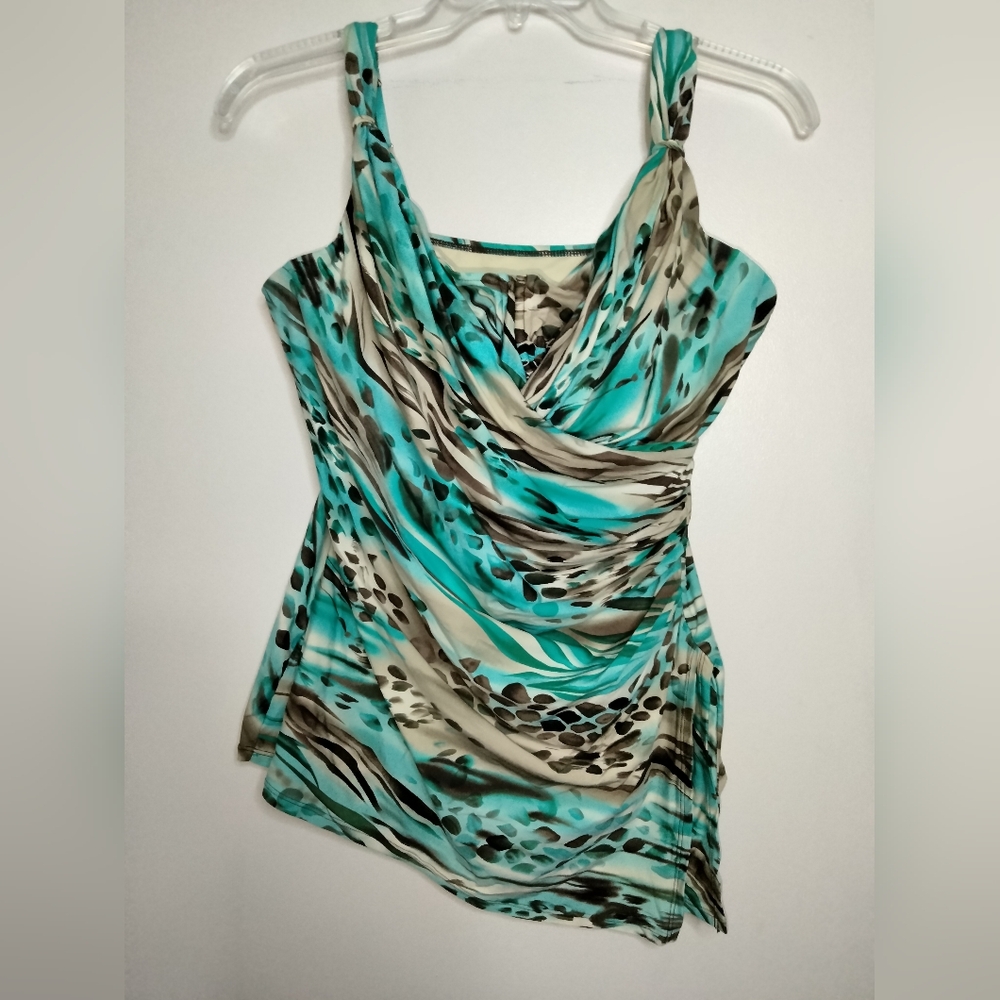 Miraclesuit (Sz 16DD) Multicolor Abstract Patterned Sleeveless Tankini Swim Top